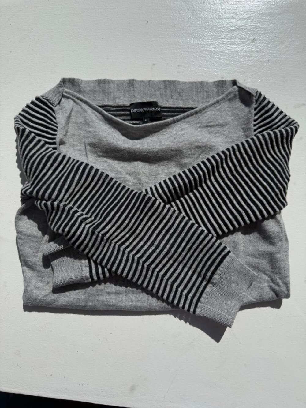 Emporio Armani Womens Gray & Black Striped Knit Sweater L Soft Wool Blend Long S